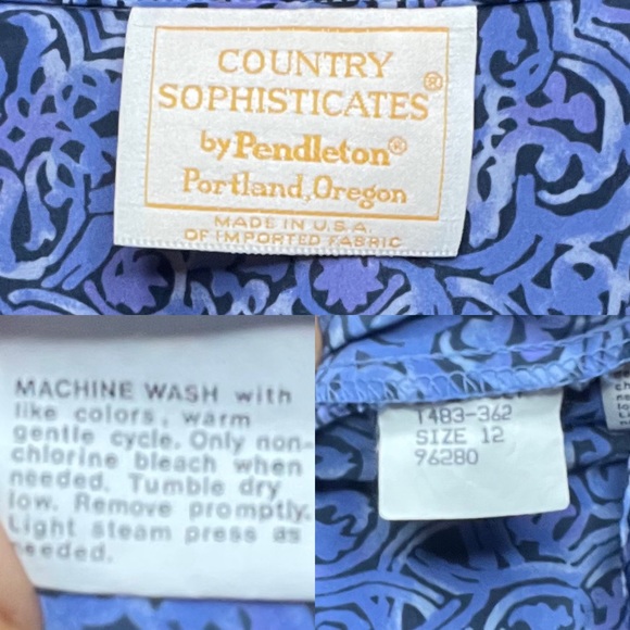 Pendleton Bow Tie detail Blue Pattern Print Secretary Blouse long sleeves - Picture 16 of 16